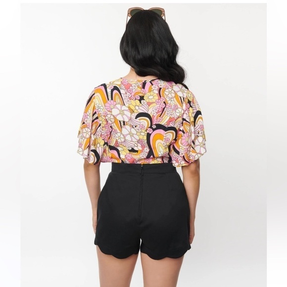 Unique Vintage Pink & Yellow Mod Floral Cecilia Blouse Size Medium NWT - Picture 5 of 11